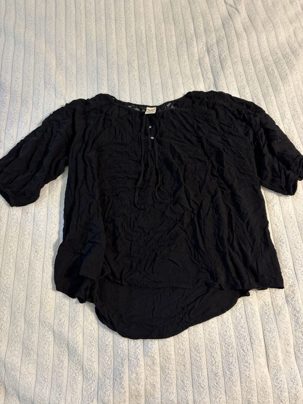 Faded Glory Boho Lace Tie Front Long Sleeve Blouse Women’s 3XL Black Edgy Goth